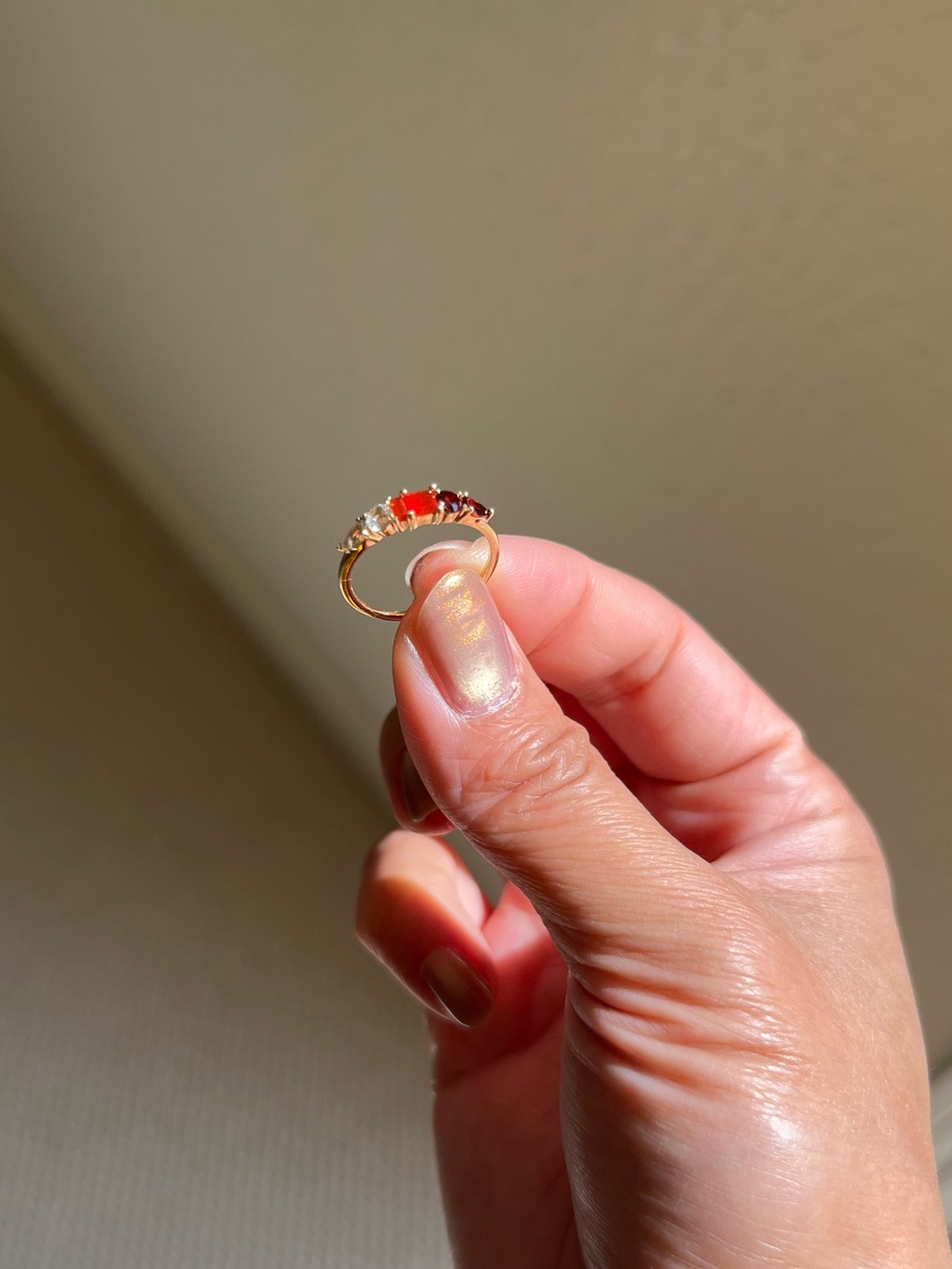 Solid Gold Modern Ombre Birthstone Ring, Garnet, size 5